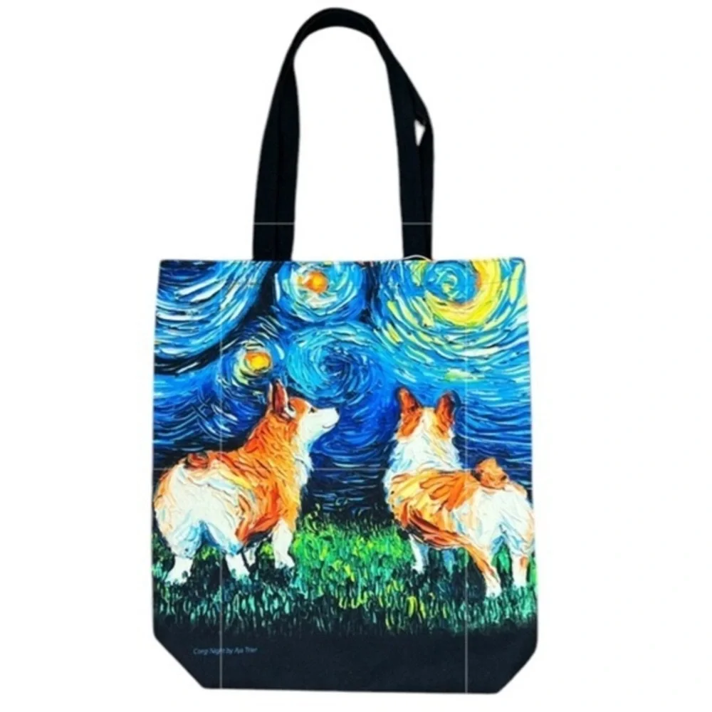 Aja Trier - 2/$35 - ‘Starry Night - Corgi’ Tote Bag. NWT. 15”x16”. *Last one! - Picture 1 of 4